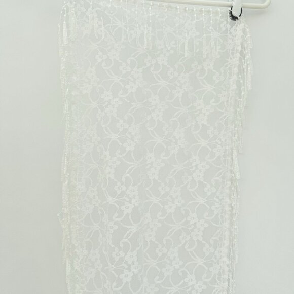 Boho Fairy Ivory Lace Flower Embroidered Scarf With Tassels All Around - Picture 3 of 4